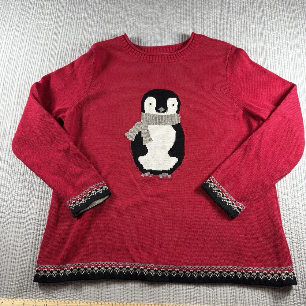 CJ Banks Knit Sweater Womens 1X Christmas Penguin Grandmacore Whimsical Y2K NWT
